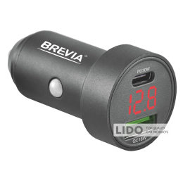 Автомобильное зарядное устройство Brevia ePower DualMetal Display 48W 1xUSB-C+1xUSB-A, черный металлик