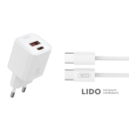 Мережевий зарядний пристрій XO L147 PD20W 1USB-A+1USB-C Type-C кабель білий