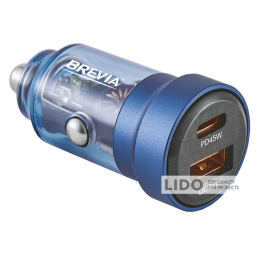Автомобильное зарядное устройство Brevia ePower DualCharge 75W 1xUSB-C+1xUSB-A, прозрачный синий