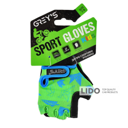 Велоперчатки детские Grey's с короткими пальцами и гелевыми вставками, зелено-черные (15)