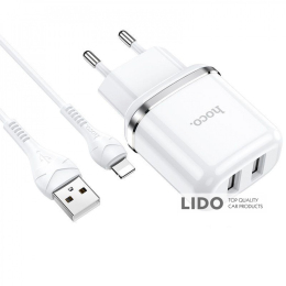 Мережевий Зарядний Пристрій Hoco N4 Aspiring + Cable (Lightning) 2.4A 2USB білий