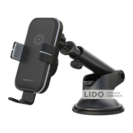 Тримач телефону автомобільний XO з бездротовою зарядкою WX027 15W Wireless Charger+Car Holder чорний