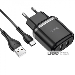 Мережевий Зарядний Пристрій Hoco N4 Aspiring + Cable (Type-C) 2.4A 2USB чорний
