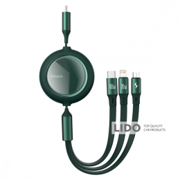 Кабель Baseus Bright Mirror Retractable 3 in 1 (Micro USB+Lightning+Type-C) 100W (1.2m) green
