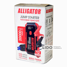 Пусковий пристрій Alligator Jump Starter 800A/1600A 20000mAh зі Smart-клемами Уцінка