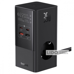Мережевий фільтр Baseus Power Combo Tower Digital (3*AC+2*USB+2*Type-C 35W 1.5m) чорний
