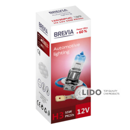 Галогенова лампа Brevia H3 12V 55W PK22s Power Ultra +60% CP