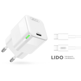 Мережевий зарядний пристрій XO CE06 PD 30W GaN + Type-C кабель білий