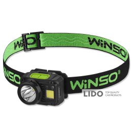 Фонарь налобный Winso Pro 650Lm, 3W CREE XPG+COB, 1200mAh/3xAAA, с сенсором белый/красный
