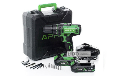 Дрель-шуруповерт Apro 20В 2А 20D 2 АКБ ЗУ в кейсе