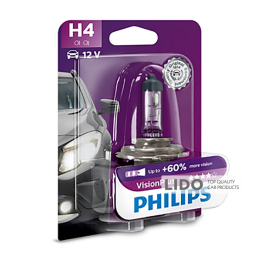 Галогеновая лампа Philips H4 12V 60/55W P43t-38 VisionPlus (+60% more light), Blister 1шт