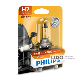 Галогенова лампа Philips H7 12V 55W PX26d Vision (+30% more light), Blister 1шт