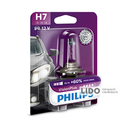 Галогеновая лампа Philips H7 12V 55W PX26d VisionPlus (+60% more light), Blister 1шт