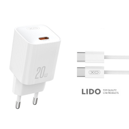 Мережевий зарядний пристрій XO L146 PD20W Single USB-C + Type-C кабель білий