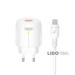 Сетевое зарядное устройство XO L112 QC18W + Lightning кабель белый