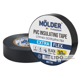 Стрічка ізоляційна ПВХ Molder 0,13x19мм 30м чорна, професійна, вогнетривка