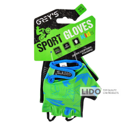 Велоперчатки детские Grey's с короткими пальцами и гелевыми вставками, зелено-черные (17)