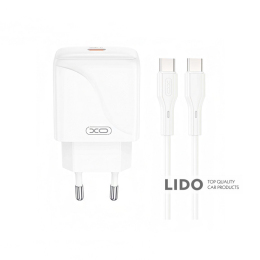 Мережевий зарядний пристрій XO L141 Single USB-C 20W + Type-C кабель білий