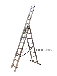 Лестница трехсекционная алюминиевая GTM KME308 3x8 ступеней 2.18-4.88м