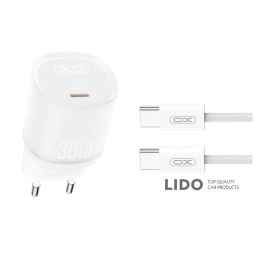 Мережевий зарядний пристрій XO L150 30W Single USB-C + Type-C кабель білий