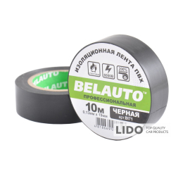 Стрічка ізоляційна ПВХ Belauto 10м, 0.13x19мм, чорна, проф., вогнетривка