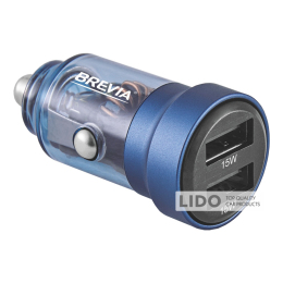 Автомобільний зарядний пристрій Brevia ePower DualDrive 15W 2xUSB-A, прозорий синій