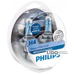 Галогенова лампа Philips H4 WhiteVision Ultra+60% 4200K 12V 60/55W P43t-38