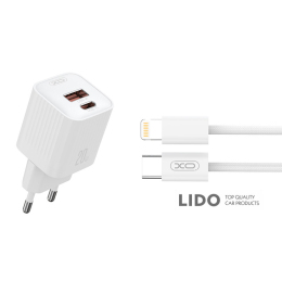 Мережевий зарядний пристрій XO L147 PD20W 1USB-A+1USB-C + Lightning cable білий