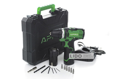 Дрель-шуруповерт Apro 12В 1,5А 12D 2 АКБ ЗУ в кейсе