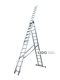Лестница трехсекционная алюминиевая  GTM KME314 3x14 ступеней 3,8-9,74м