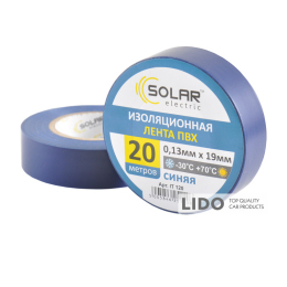 Лента изоляционная ПВХ Solar 20м, 0.13x19мм, синяяя