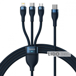 Кабель Baseus Flash Series 2 One-for-three Fast Charging Type-C (Micro USB+Lightning+Type-C) 100W блакитний