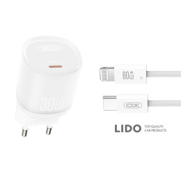 Мережевий зарядний пристрій XO L150 30W Single USB-C + Lightning кабель білий