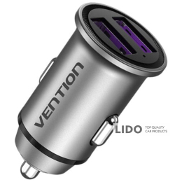 Автомобильное зарядное устройство Vention Two-Port USB A+A(30/30) Mini Style Aluminium Alloy Type серый