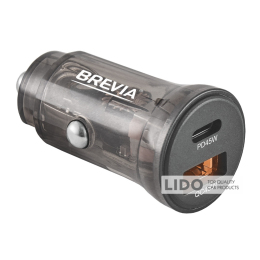 Автомобильное зарядное устройство Brevia ePower DualCharge 45W 1xUSB-C+1xUSB-A, прозрачный черный