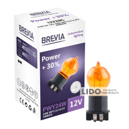 Галогеновая лампа Brevia PWY24W 12V 24W WP3,3x14,5/4 AMBER Power +30% CP