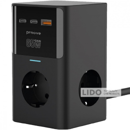 Мережевий фільтр Proove Power Cube 65W (3xAC + 2xType-C + 1xUSB) 1.5m чорний