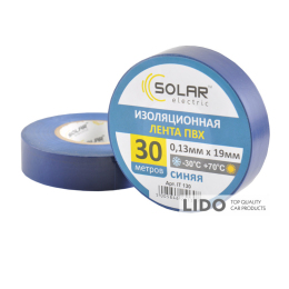 Лента изоляционная ПВХ Solar, 0.13mm x 19mm, 30м, синяя