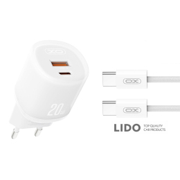 Мережевий зарядний пристрій XO L144 PD20W 1USB-A+1USB-C + Type C кабель білий