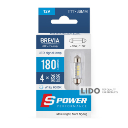 LED автолампа Brevia S-Power C5W (C10W) T11x36 180Lm 4x2835SMD 12V CANbus, 2шт