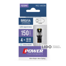 LED автолампа Brevia Power W5W 150Lm 4x1616SMD 12/24V CANbus, 2шт