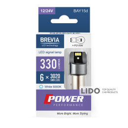LED автолампа Brevia Power P21/5W 330Lm 6x3020SMD 12/24V CANbus, 2шт