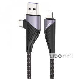 Кабель Hoco U95 2in1 Freeway 2in1 USB to Type-C+Lightning PD 60W (1.2м) черный