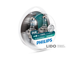 Галогеновая лампа Philips H4 X-treme Vision +130% 12V 60/55W P43t, комплект ламп
