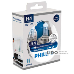 Галогенова лампа Philips H4 White Vision +60% (4300K) 12V 60/55W P43t-38 набір ламп