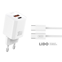 Мережевий зарядний пристрій XO L149 PD30W 1USB-A+1USB-C + Type-C кабель білий